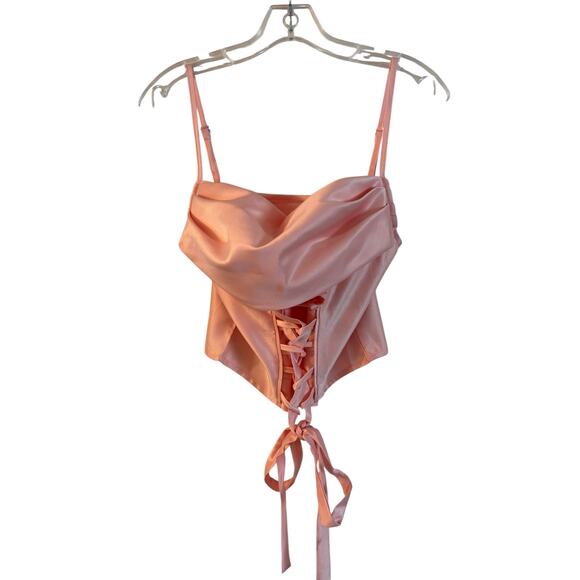NWT PRETTYLITTLETHING Blush Satin Draped Bust Lace Up Top Size Small Pink - Picture 1 of 6
